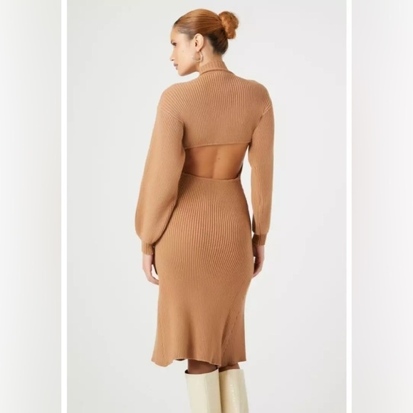 Forever 21 Mock Neck Long Sleeve Ribbed Sweater Dress Back Cutout Size XL - Picture 2 of 10